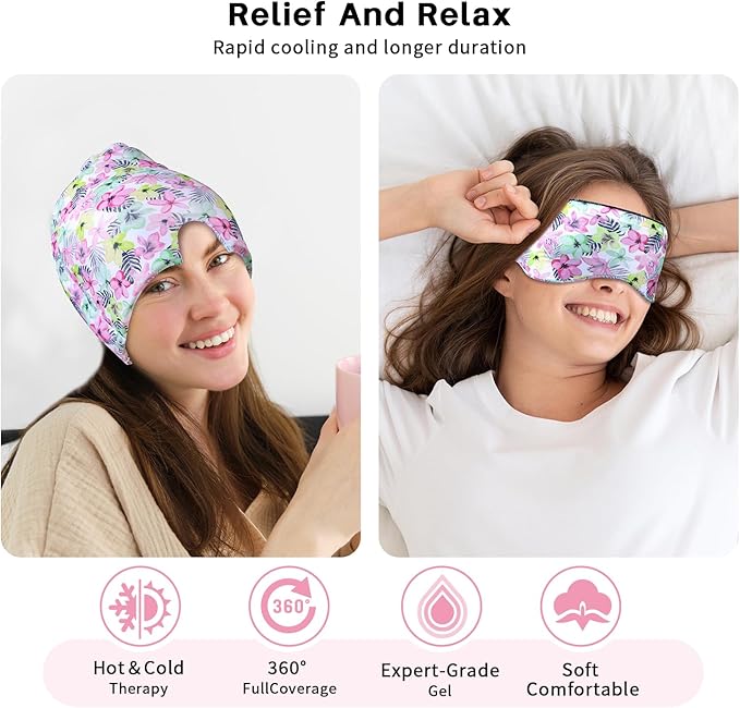 my novel things Migraine Relief Cap, Gel Cooling Eye Mask, Cooling Gel Relief 2 Pack Set, Hot/Cold Therapy, Natural Relief Cap, Instant Headache Relief, for Sinus, Puffy Eyes,Tension, Stress Relief