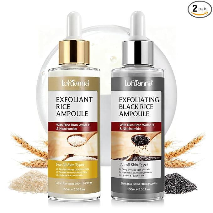 Black Rice Exfoliant and White Rice Ampoule Exfoliant, Peel Shot Glow Exfoliating Face Serum, Korean Skin Care Soft Exfoliating Body Scrub Dead Skin Cells, Blackheads Remover For All Skin Types 100ml