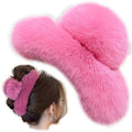 YOYLMAL Large Faux Fur Hair Claw Clip for Women, 5.1 Inches Winter Fluffy Fuzzy Hair Clips, Nonslip Strong Hold Furry Big Jaw Clamp for Thick Long Hair (Rose Red)
