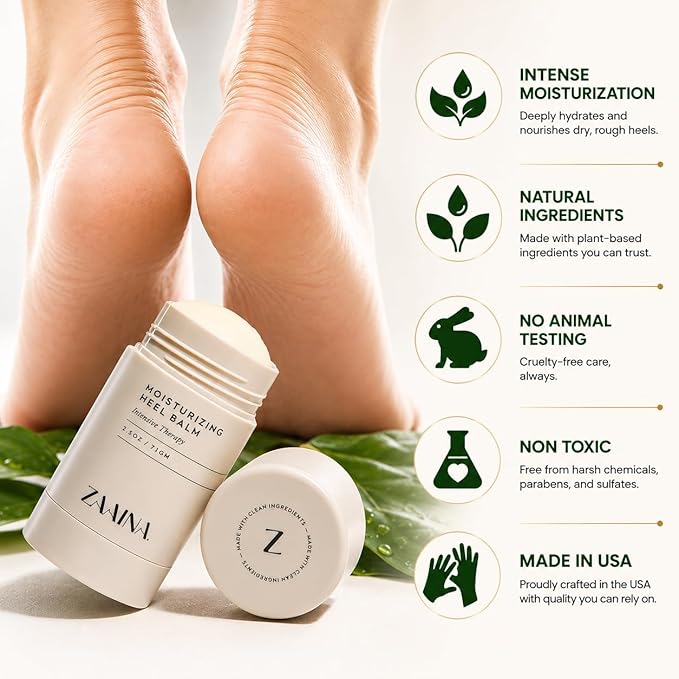 ZAAINA Intensive Heel Balm Stick - Miracle Foot Repair Cream for Calluses and Dry Feet, Moisturizing Foot Balm for Cracked Feet, Elbows, Knees, Heel Softener for Dry Cracked Heels - 2.5 oz Tube