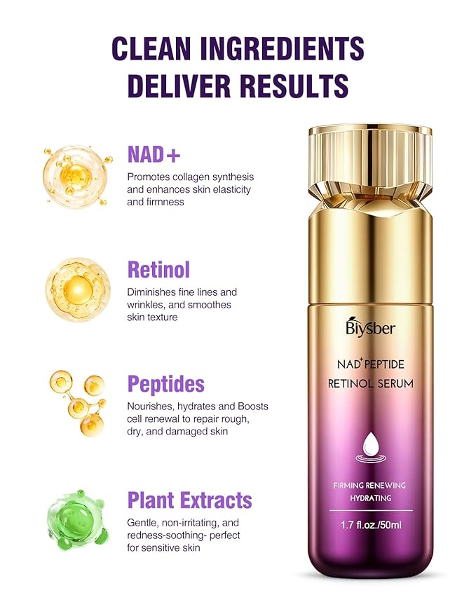 Retinol Peptides Serum for Face: Anti Aging Collagen NAD+ Hydration Serum for Wrinkles Fine Lines, Firming Face Neck Skin for Women Men Day Night