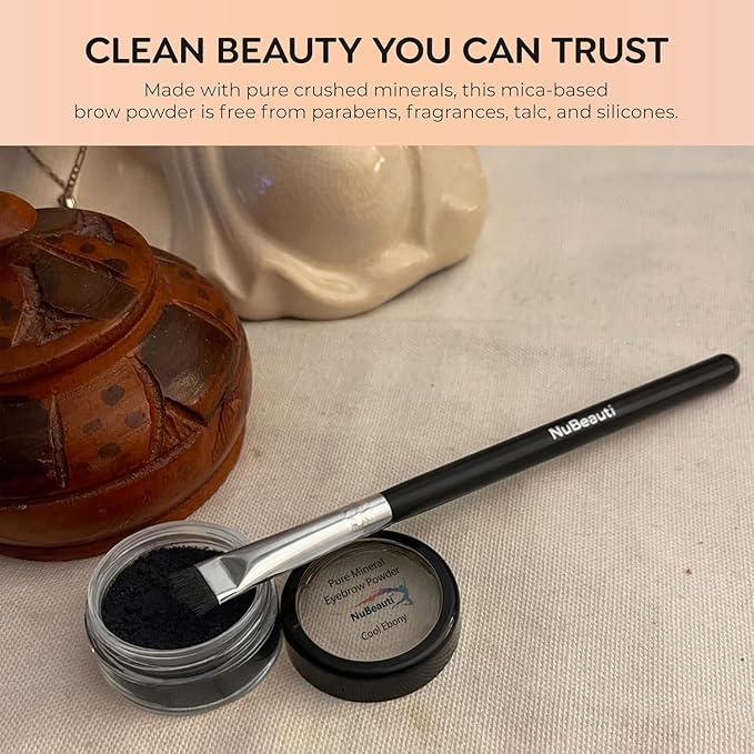 Natural Eyebrow Powder Kit - Mica Brow Makeup With Professional Angled Brush - 10 Natural Shades - No Parabens or Chemicals - Eyebrow Shaper