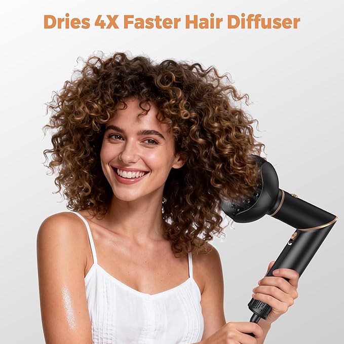 6 in 1 Air Styler & Hair Dryer Brush Set，Foldable Professional Negative Ionic Hair Styling Tools with Diffuser,Detachable Blow Dryer Brush with Auto Wrap Curlers,Hot Air Brush for All Hair Types.