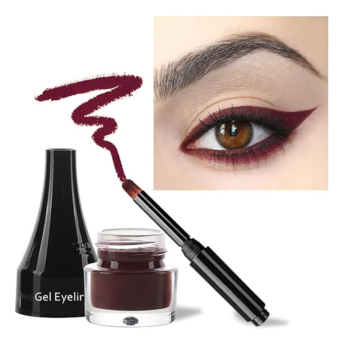 Gel Eyeliner 10 Colors Smooth Cream Matte Eyeliner Gel Longlasting Waterproof and Smudgeproof High Pigment Eyeliner with Brush (09 Wine)