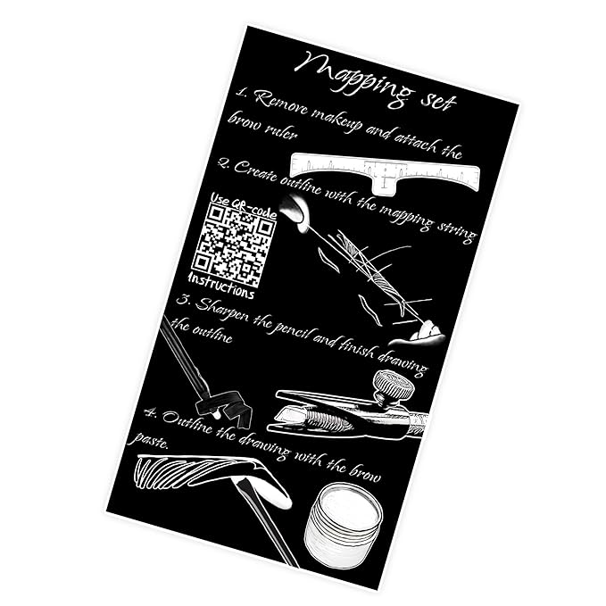 Eyebrow Mapping Kit with 30m White Mapping String, 15g White Brow Paste, 2 Eyebrow Brush Set, Microblading Pencil for Outlining, Pencil Shaper and Blades, 20 Brow Ruler Stencils + Instructions