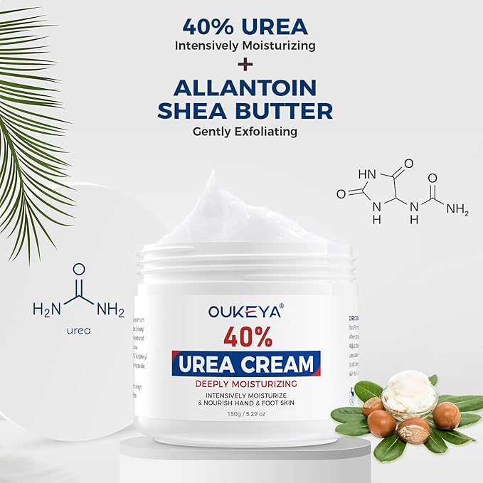OUKEYA Urea Cream 40 Percent for Feet, Maximum Strength Moisturizer, Intensive Hydrating Foot Cream for Dry Cracked Skin, Softens Rough Heels, Knees & Elbows, 5.29 oz