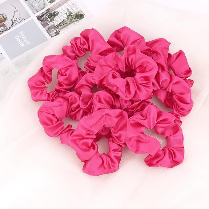 Silk Satin Scrunchies for Women Girls 12 PCS Rose Red Hair Scrunchies Silk Satin Hair Ties for Thick Hair Bulk Hair Ties Hair Accessories