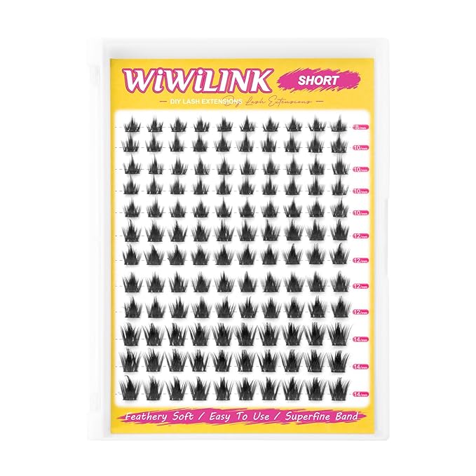 Wispy Lash Clusters 8-14mm Spike Eyelash Clusters D Curl DIY Lash Extension with Spikes 0.03mm -Thin Band Natural Individual Cluster Eyelashes, California Sunset Short