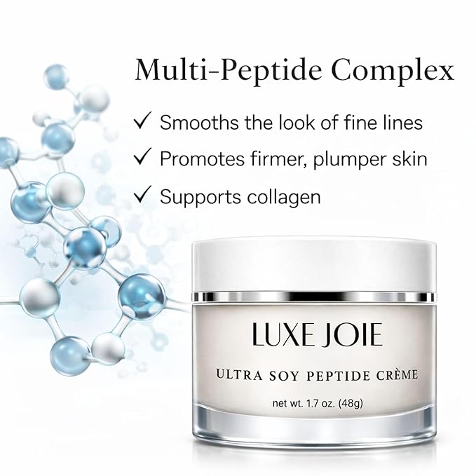 LuxeJoie Peptide Face Cream – Matrixyl Peptide Moisturizer for Mature Skin – Firming Anti Aging Moisturizer with Alpha Lipoic Acid Ultra Soy Peptide Creme – 1.7 oz