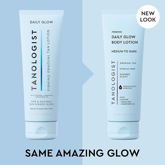 Tanologist Firming Daily Glow Body Lotion- Medium/Dark, Fast-Developing, Transfer-Proof Gradual Self Tanning Lotion, Summer Scent, Natural Not Orange, Lasts 7 Days, Vegan Formula, 8.45 fl oz