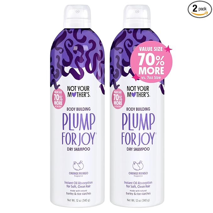 Not Your Mother's Value Size Plump for Joy Jumbo Dry Shampoo (2-Pack) - 12 oz Each - 70% More to Absorb Oil and Build Body - Orange Mango - For All Hair Types