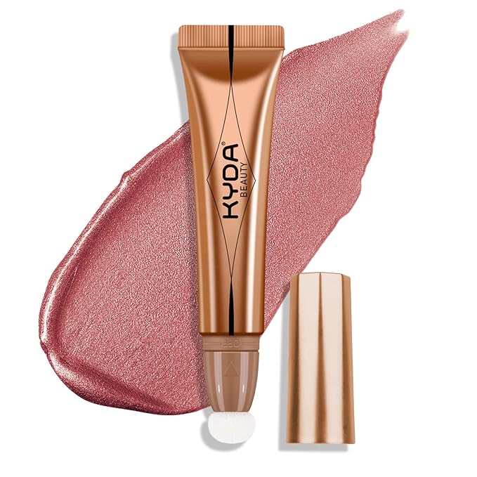 KYDA Blush Beauty Wand, Shimmer Blush with Cushion Applicator, Natural Pearl Finish, Silky Smooth Creamy, Lasting Glowing Cheek Makeup-Shimmer Rose