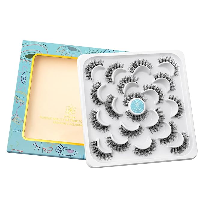 DYSILK Mink Eyelashes Strip Lashes - D Curl Lashes 10 Pairs 6D Faux Eyelashes Mink Lashes Natural Look Reusable False Eyelashes Fake Eyelashes Eye Lashes Pack | 12mm