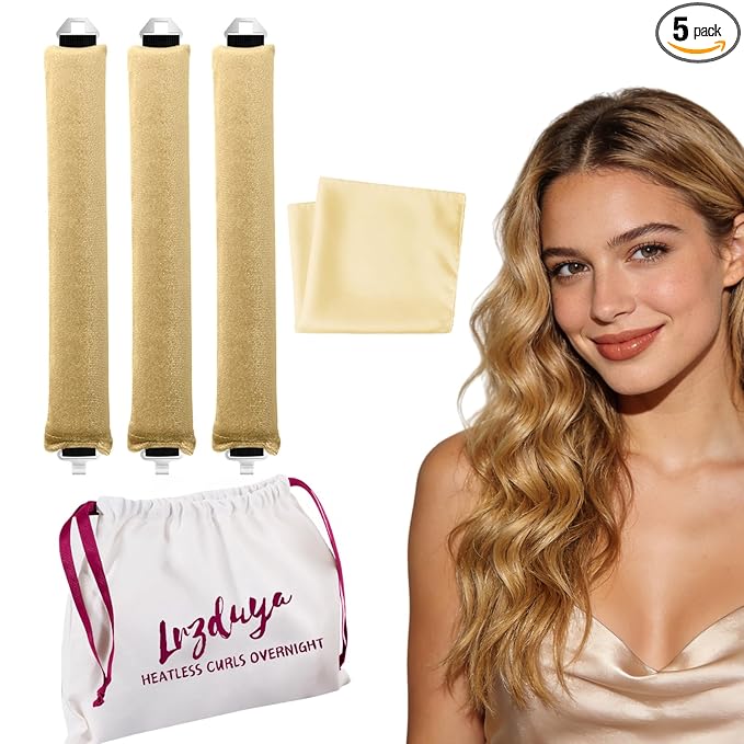 Heatless Curls Overnight Rods Heatless Hair Curler Hair Curlers To Sleep In Heatless Curls Blowout Rods Heatless Curling Rods With Luxury Cloth Bag Scarf For All Hair Types (Light gold, 3Rods)