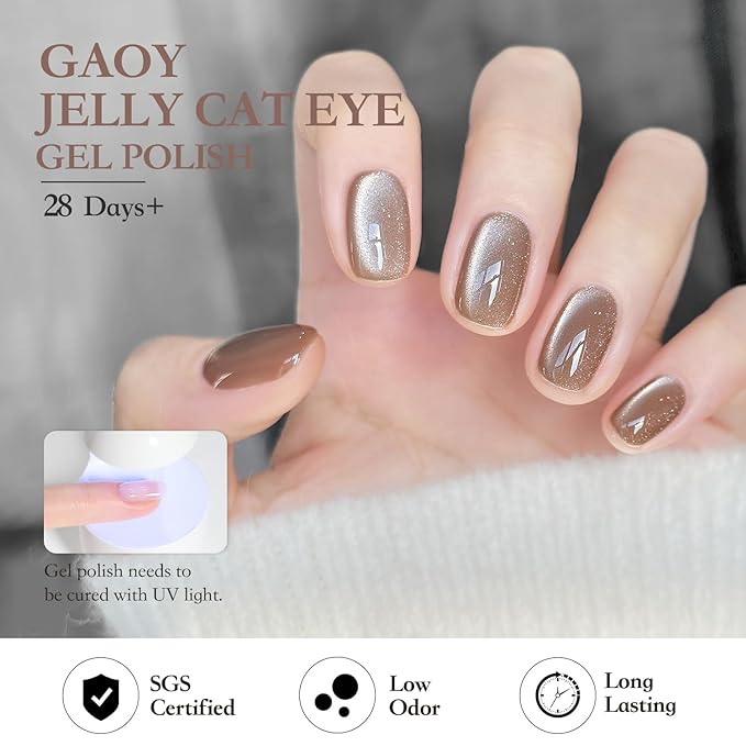 GAOY Forest Sunset Cat Eye Gel Nail Polish Set with Magnet for Holographic Cat Eye, Salon Gel Manicure and Nail Art DIY at Home