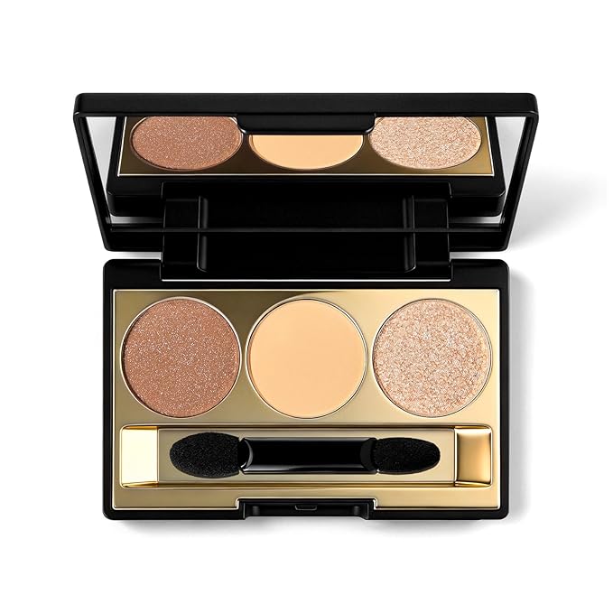 KYDA 3 Colors Eyeshadow Plaette, Glitter Champagne Golden Brown Eyeshadow, Nude Beige Peach Creamy Eyes Shadow, Lasting High Pigmented Warm Tone Eye Shadow, Mini Eyes Glitter Pallet for All Skin