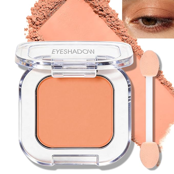Peachy Orange Eyeshadow Palette, Single Matte Eye Shadow Palettes High Pigment Neutral Eyeshadow, Compact Pressed Powder Cream Eye Shadow for Older Women Makeup Sombra De Ojos