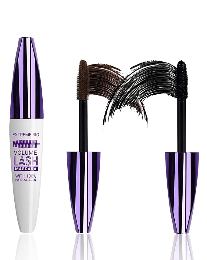 5D Waterproof Mascara Black Brown Volume and Length-2Pcs Fiber Lash Extensions Tubing Colored Mascara for Eyelashes, Longlasting Curling Colorful Mascaras,Mother's Day Eye Makeup Gift for Women Girl