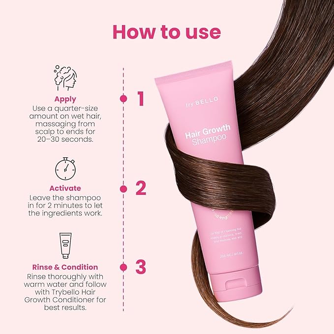 Trybello Hair Growth Shampoo | Natural Thickening & Scalp Detox | Aloe Vera, Turmeric, and Urucum Extract | Sulfate-Free, Vegan, Anti-Hair Fall Formula | For Any Hair Type | 2 Pack Combo