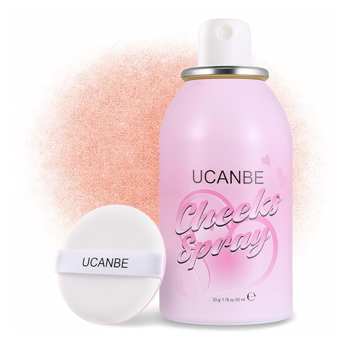 UCANBE Blush Spray with Puff, Hydrating Liquid Blush Mist for Cheeks - Soft Pigmented Buildable Blendable Breathable Blush, Healthy Dewy Glow Finish, Talc-Free, 04 Golden Melon (1.16 oz)