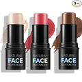 3 Pcs Face Contour Sticks Set, Shades with Highlighter & Blush Sculpted Complexion Wand Contour Long Lasting Natural Buildable Highlighters (01, 05, 06)