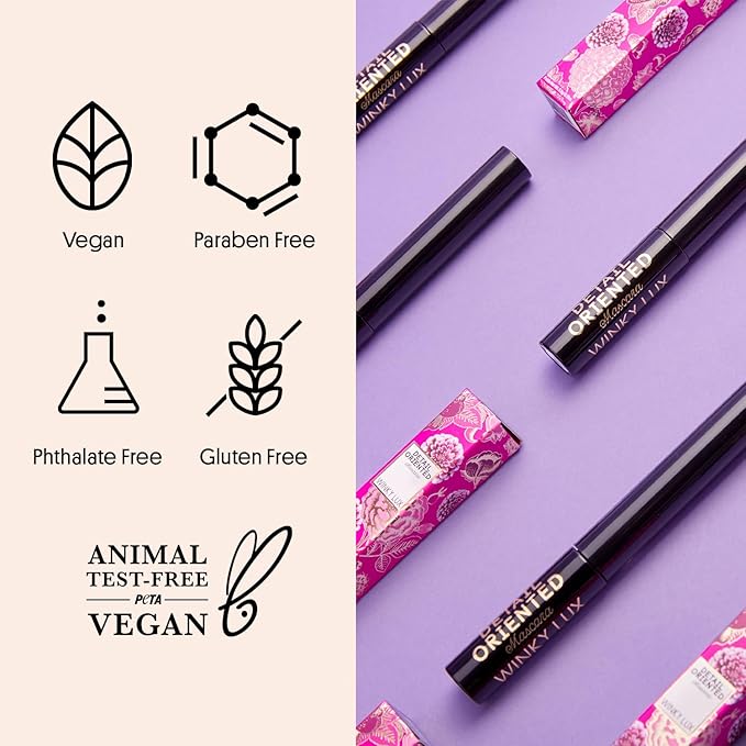 Winky Lux Detail Oriented Mascara – Slim Tightline Mascara with Skinny Micro Spoolie, Lengthening, Volumizing, Defining, Curling & Buildable Formula, Type A Black