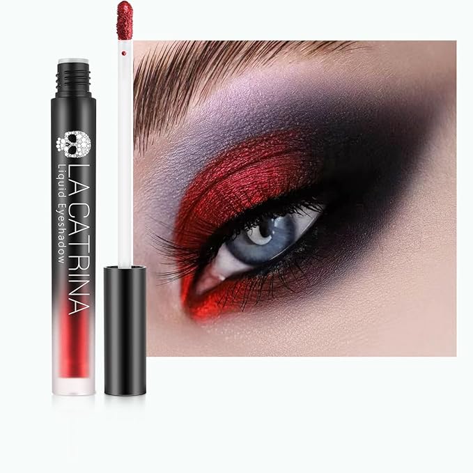 Liquid Red Metallic Eyeshadow - High Pigment Quick-Drying Sparkly Red Gothic Eyeshadow for Sensitive Eyes, Long Last Burgundy Eye Shadow for Christmas, Party, Easy to Remove, Crease-proof & Vegan #07
