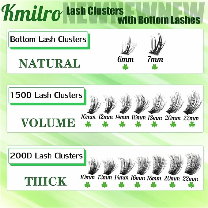 Lash Clusters with Bottom Lashes Cluster Eyelash Extensions Wispy 10-22mm Volume Individual Lashes with Lower Eyelash Clusters 316pcs 150D+200D Thick False Lashes DIY at Home
