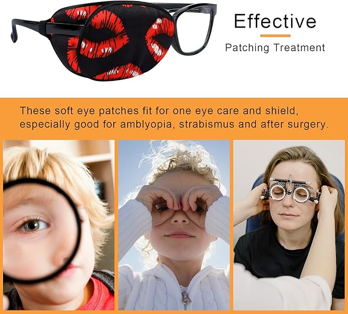 eZAKKA Eye Patches for Adults, Eye Patch for Glasses, Silk Medical Eyepatch for Lazy Eye Patches for Women Amblyopia Strabismus and After Surgery (Red Lips + Claret)