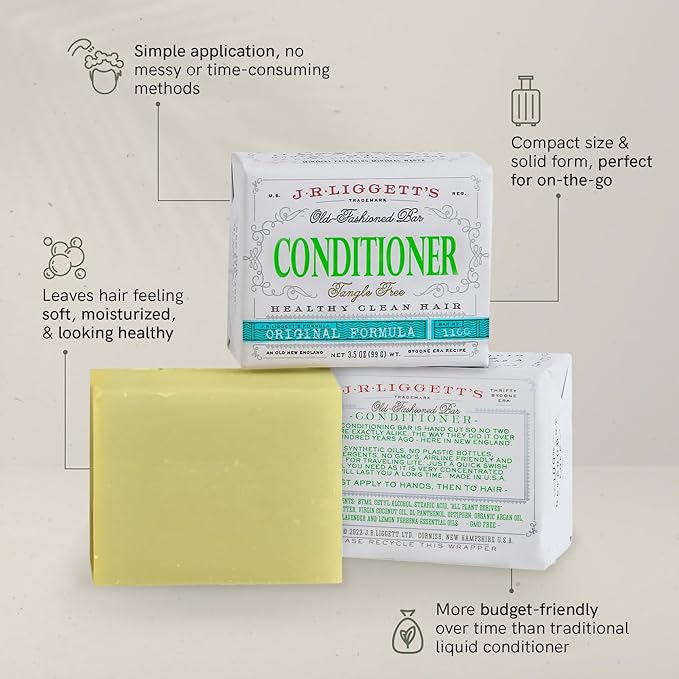 J.R.LIGGETT'S Conditioner Bar - Original Formula, All Natural Hair Conditioner with Coconut Oil & Cocoa Butter - Sulfate Free, Gmo Free, Plant-Based Ingredients for Soft & Smooth Hair, 1.75oz - 1 Pack