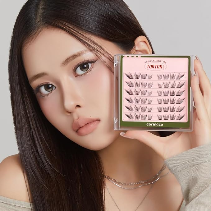 CORINGCO Toktok Hara Light Self Adhesive False Eyelashes, Natural Look, No Glue Needed, Assorted Set of 9/10/11mm, Reusable Lash Clusters Kbeauty (Cats)