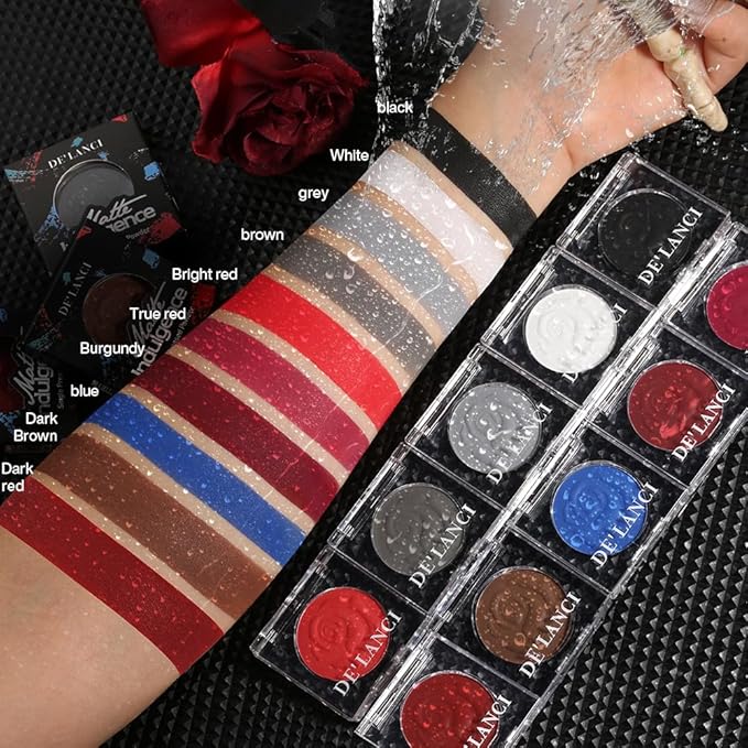 Single Dark Red Matte Eyeshadow Palette with Applicator, Blood Red Eyeshadow Halloween Makeup Palette, Highly-Pigmented Long-Lasting Smooth Powder Red Eye Makeup Compact for Gothic Vampire Bold look