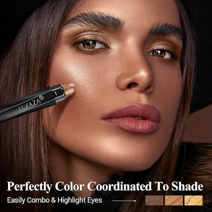 LUXAZA PRO Gold Eyeshadow Stick Makeup Set 6PCS, Neutral Shimmer And Matte Cream Eye Shadow Palette, Metallic Bronze Smoky Eyeliner Brightener Crayon Pencil Kit, Ideal Gift for Women -Golden Amber