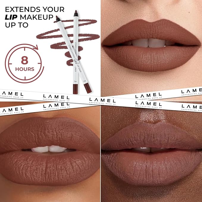 Lamel Gel Lip Liner Pencil - 5 Pack - 2-in-1 Waterproof Lip Liner Set - 8- Hour Wear, Creamy, Sharpenable, Pigmented - Smooth Finish & Full Coverage - Intense Brown, Berry, Chilli, Mauve, Spicy Nude