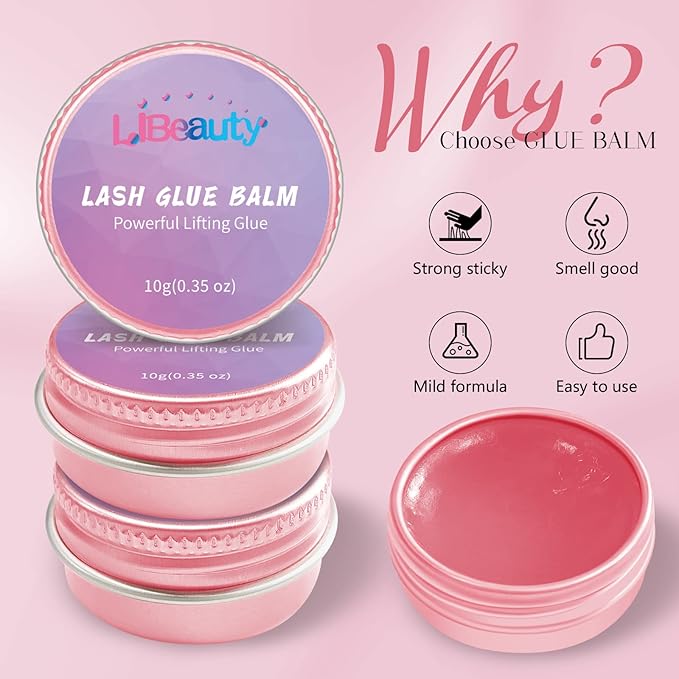 Libeauty Lash Lift Glue Balm Lash Lift Adhesive Strong Sticky Fruit Flavor Eyelash & Eyebrow Perm Glue Balm Brow Lamination Gel (Red Strawberry, 10g/0.35oz)