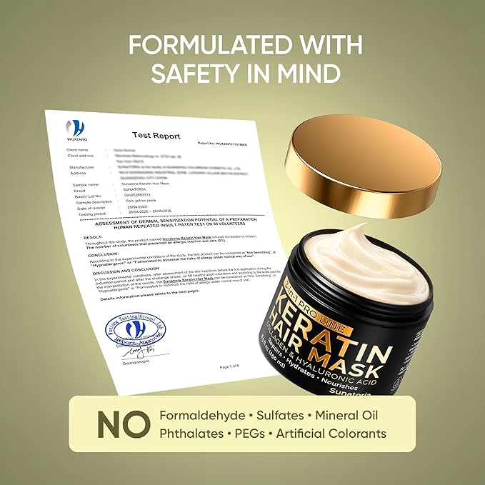 SUNATORIA Keratin Hair Mask - Deep Repair for Dry, Damaged Hair - Hydrolyzed Keratin, Hyaluronic Acid, Argan Oil and Collagen - Sulfate-Free, Paraben-Free| 8.5 fl oz