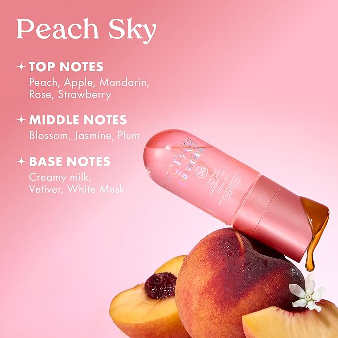 Kopari Paradiso Sun Juice SPF 30 Body Mist – Peach Sky | Clear Non-Sticky Broad-Spectrum Sunscreen Mist, 80-Min Water-Resistant