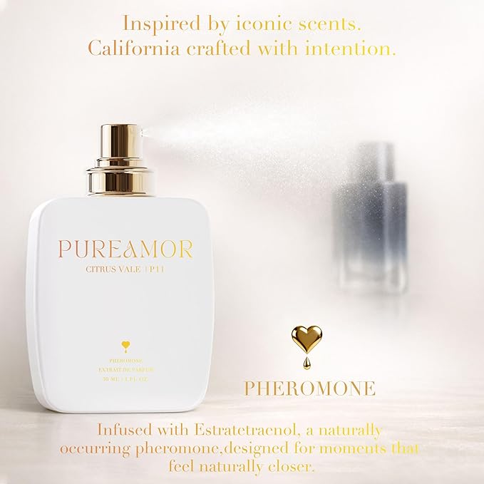 PUREAMOR Pheromone Perfume for Women, Citrus Vale Extrait de Parfum - Long Lasting Bright Citrus Scent, 30% High Concentration, Full Size Fragrance Spray, 1.0 oz / 30 ml