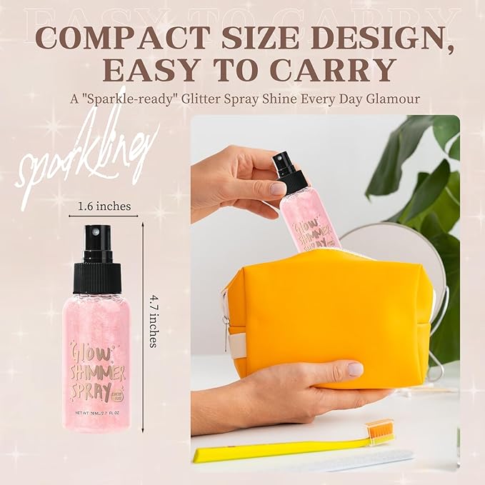 Body Glitter Spray, Body Shimmer Spray Quick Drying Body Glow Shimmer Long-Lasting Shiny Glitter for Women Men for Party, Concert 2.6 Fl Oz. (Light Pink)
