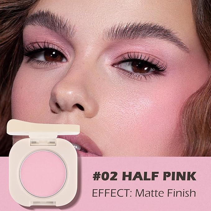 Half Pink Eyeshadow with Brush, Single Matte Multiuse Mini Eye Shadow Palette, Fine Silky Ultra-Blendable Lightweight Formula for Natural Daily Eye & Blush Eye-Shadow Palette Makeup Kit (#02)