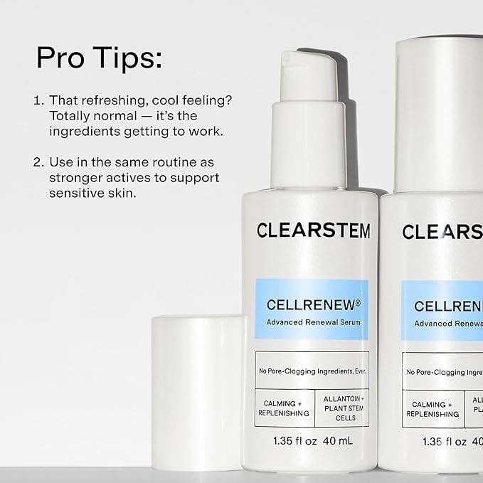 CLEARSTEM - CELLRENEW - Collagen Stem Cell Serum - Acne + Youthful Skin Face Serum - Hyaluronic Acid, Reishi, Aloe Vera - Facial Skin Care Products - Gluten Free, Cruelty Free - 1.35 Fl Oz / 40 mL
