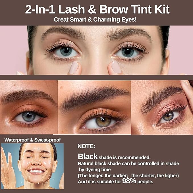 Duoffanny Eyelash & Eyebrow Kit, 2-In-1 Professional Lash & Brow Color Kit, Eye Brow & Eye Lash Coloring Set, Hair Color DIY Easy Use for Salon and Home 7ml (dark black)
