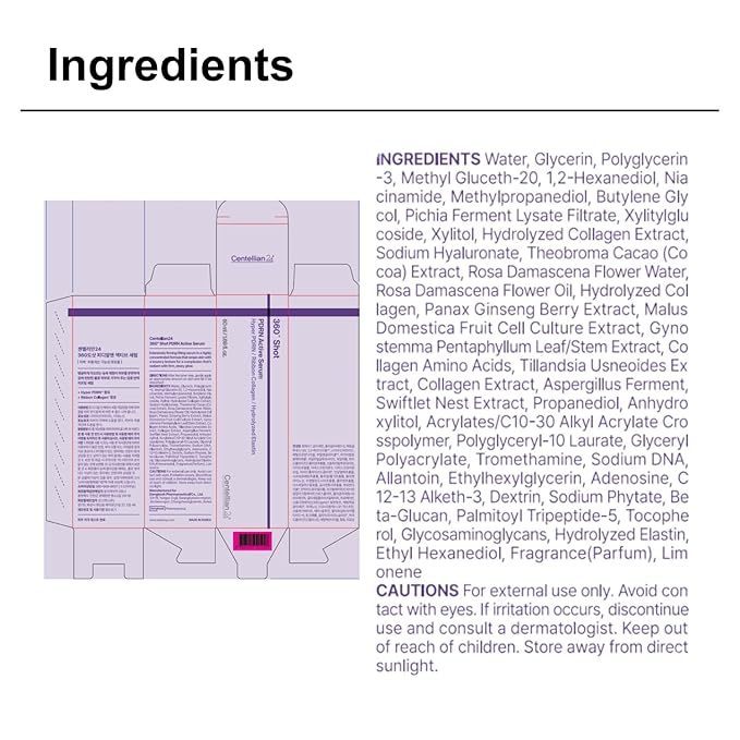 CENTELLIAN 24 360º Shot PDRN Active Serum (PDRN, 1.69fl oz) - Intense Hydration & Skin Firming Serum for a Youthful Appearance, Korean Skin Care. Ribbon Collagen & Hyaluronic Acid.
