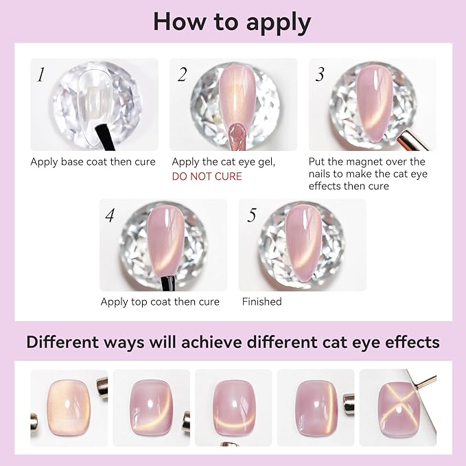 Cat Eye Gel Polish Light Purple Glass Jelly Magnetic Nail Polish Gel Smoothie Glitter Gloss Shine Mauve Color Velvet UV Gel Polish for Valentine's Day Gift Nail Art Manicure DIY at Home 12ml