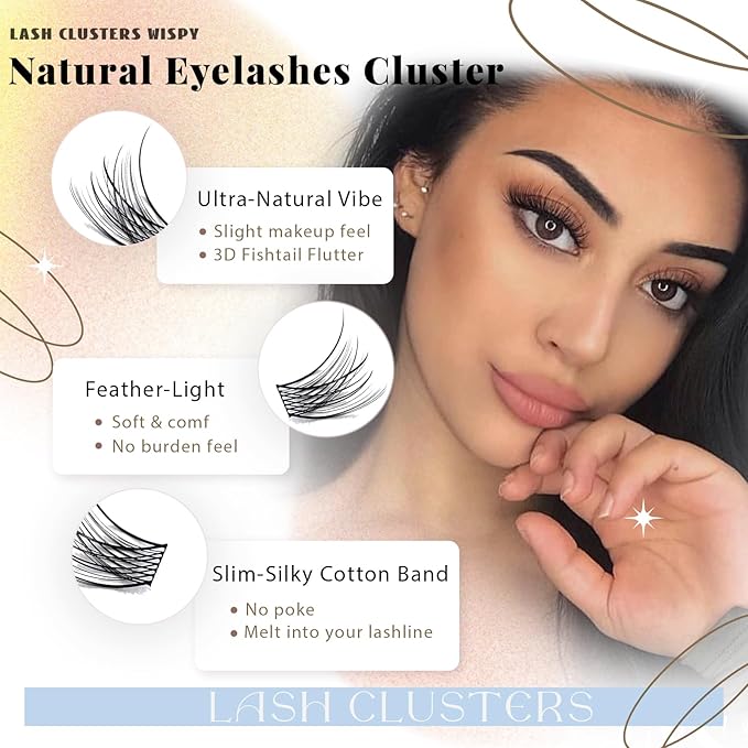 Wispy Lash Clusters Kit, Natural Lash Cluster Eyelash Extensions 192 Pcs C Curl 10-16mm Individual Fluffy False Eyelashes Thin Band DIY Kit for Beginners at Home