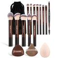 MAANGE 16PCS Makeup Brush Set Travel Makeup Brushes for Liquid Powder Contour Concealer Cream Cosmetics Blending Eyeshadow Eyeliner (Coffee)