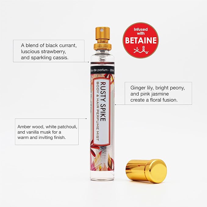 Esha Body & Hair Perfume Mist - Eau de Parfum for Women - Infused with Betaine - Berry with Bright Peony - Clean and Fresh - (RUSTY SPIKE)