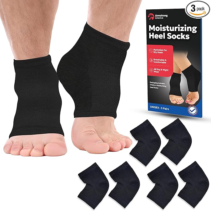 Moisturizing Socks for Men | Cracked Heel Treatment with Aloe Vera | Moisturizer Foot Callus Remover | Aloe Socks for Cracked Heels & Dry Cracked Feet | Lotion Infused Gel Heel Socks (Large - 3 Pairs)