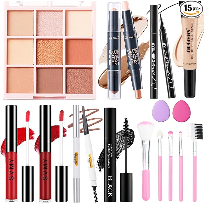 Makeup Set for Women, Basic Makeup Kit for Beginners & Professionals, Mini Makeup Set for Teens & Adults, Travel Make up Set for Girls, 9 Colors Eyeshadow Palette, Lip Gloss, Face & Eye Make up