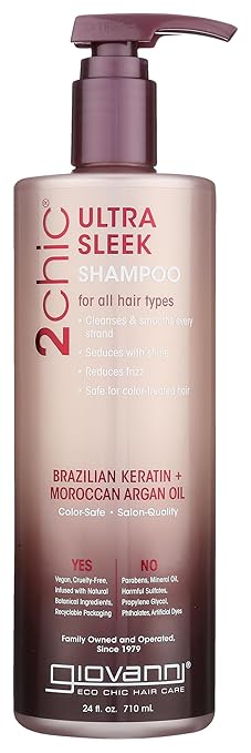 GIOVANNI 2chic Ultra-Sleek Shampoo - Brazilian Phyto-Keratin & Moroccan Argan Oil, Anti-Frizz Formula, Coconut, Shea Butter, Pro-Vitamin B5, Color Safe, Paraben Free - 24 oz